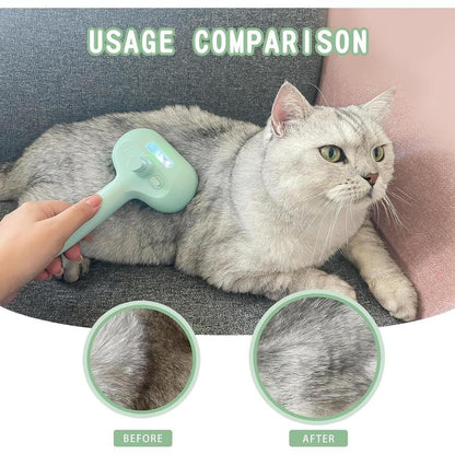 Cat Grooming Steam Brush Self Cleaning Pet Hair Remover Comb with Spray for Shedding Indoor Cats Green Color